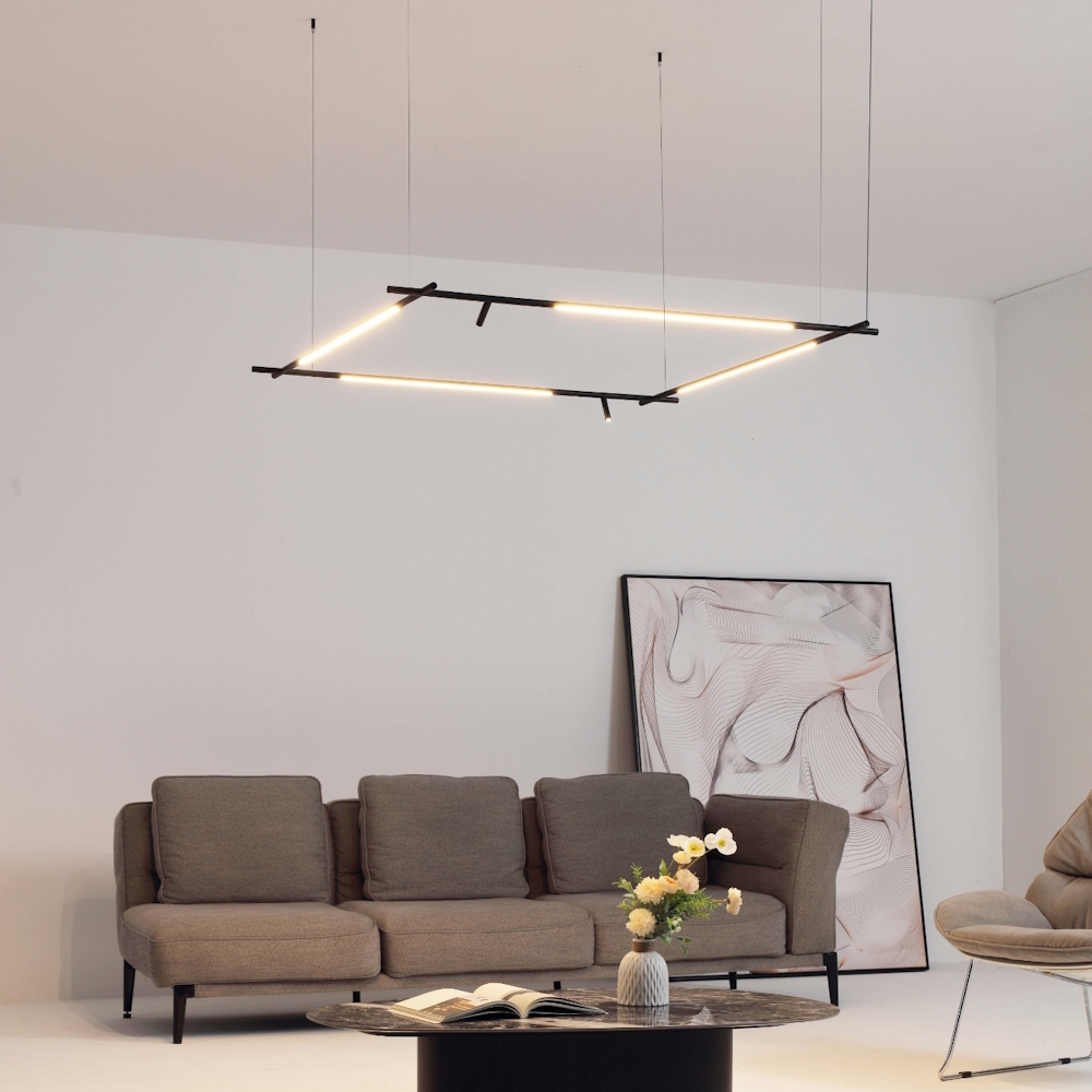 Современная светодиодная люстра в форме квадрата на тросах